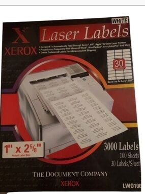 XEROX Laser Labels 1” x 2-5/8” White - LWO100 - 3000 Labels - New And Sealed!